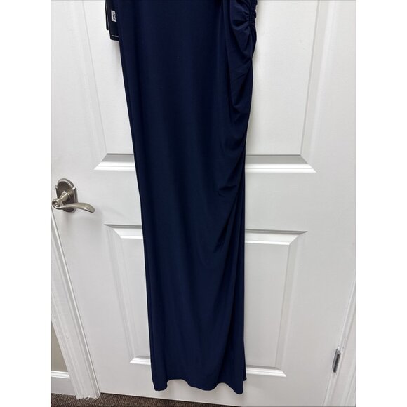 Adrianna Papell Size 12 Navy Blue EMBELLISHED One Shoulder Jersey Gown Dress NWT - Picture 7 of 12